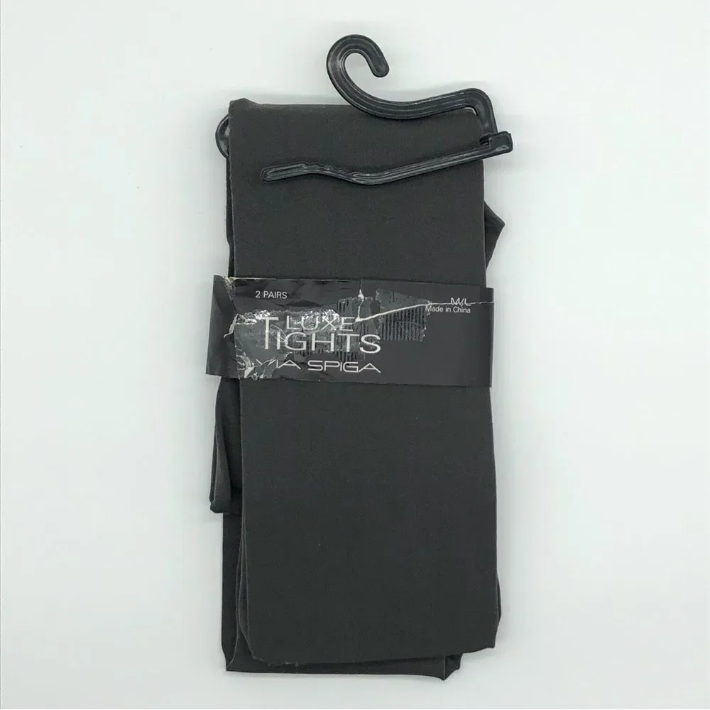 🆕 Mia Spiga‎ Charcoal Gray Tights 2 Pair Size M/L NWT